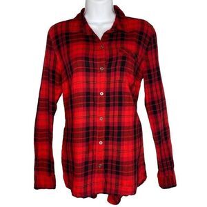 Bass‎ Womens Red Black Plaid Button Down Long Sleeve Cotton Top sz Small